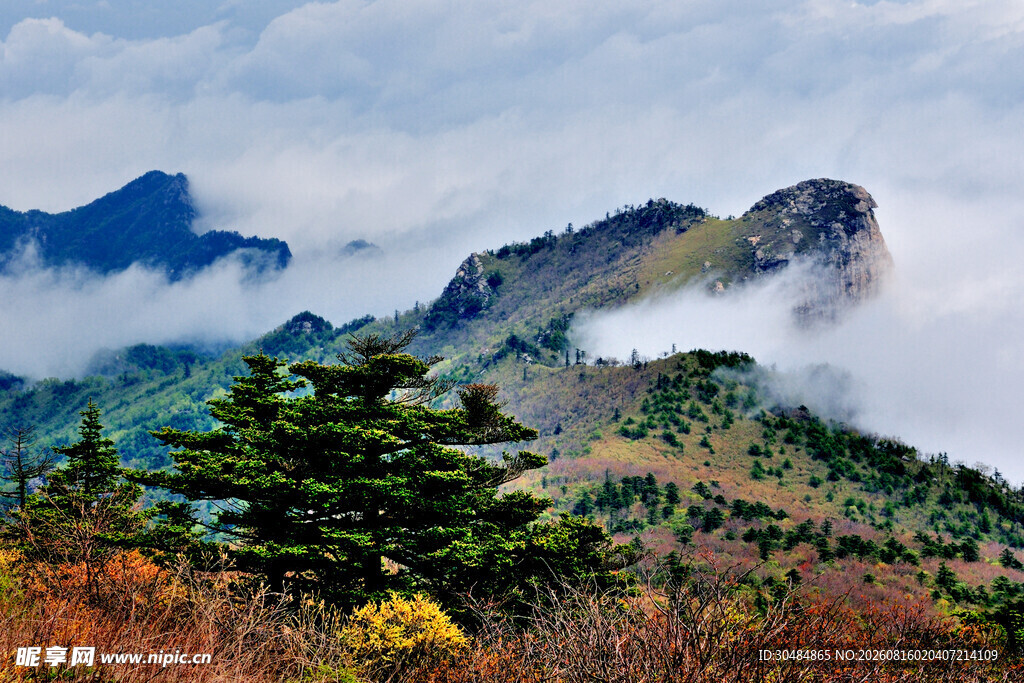 云雾缭绕的壮美山峦景色