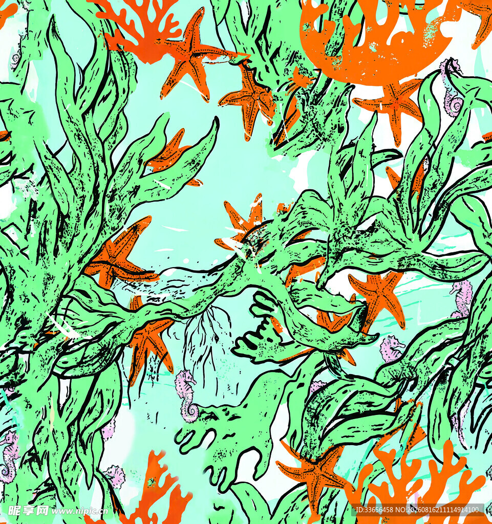 手绘绿植花卉图案设计
