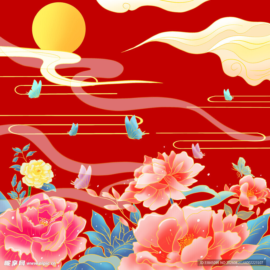 红日繁花图 尽显国风之美