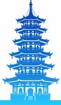蓝色中式宝塔建筑剪影
