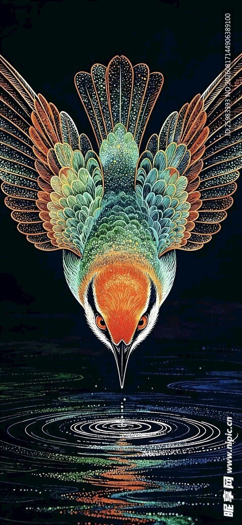 翠鸟入水插画