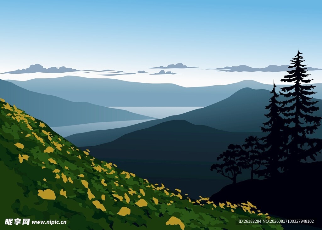 山间花海插画