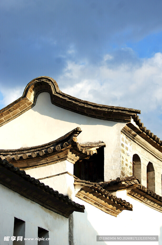 徽派建筑屋顶特写