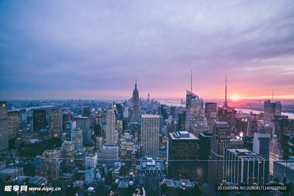 纽约城市天际线黄昏美景