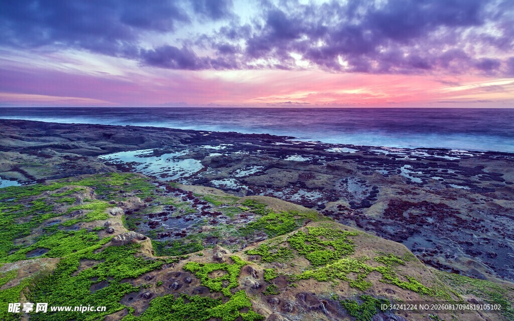 海边黄昏美景多彩海岸线