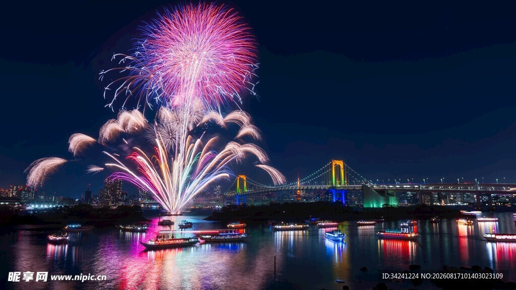 夜空中绚丽绽放的璀璨烟花
