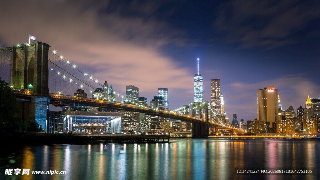 纽约夜景中的布鲁克林大桥