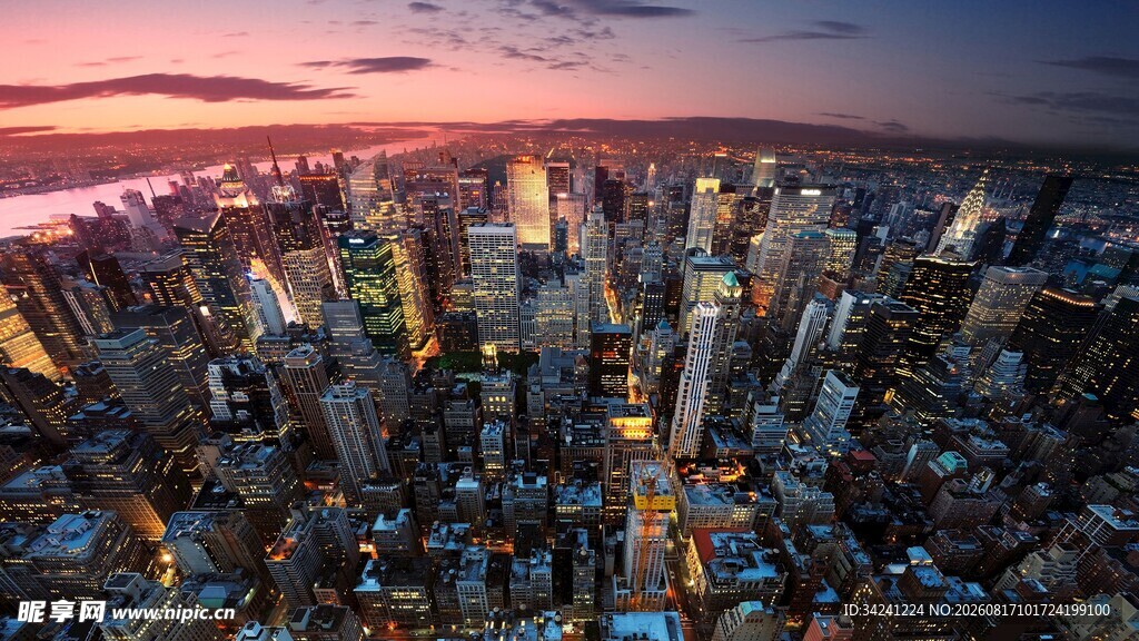 城市黄昏天际线壮丽景观