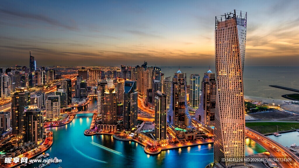 迪拜城市璀璨夜景风光