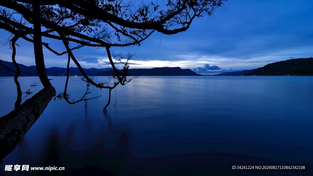 静谧湖畔夜景