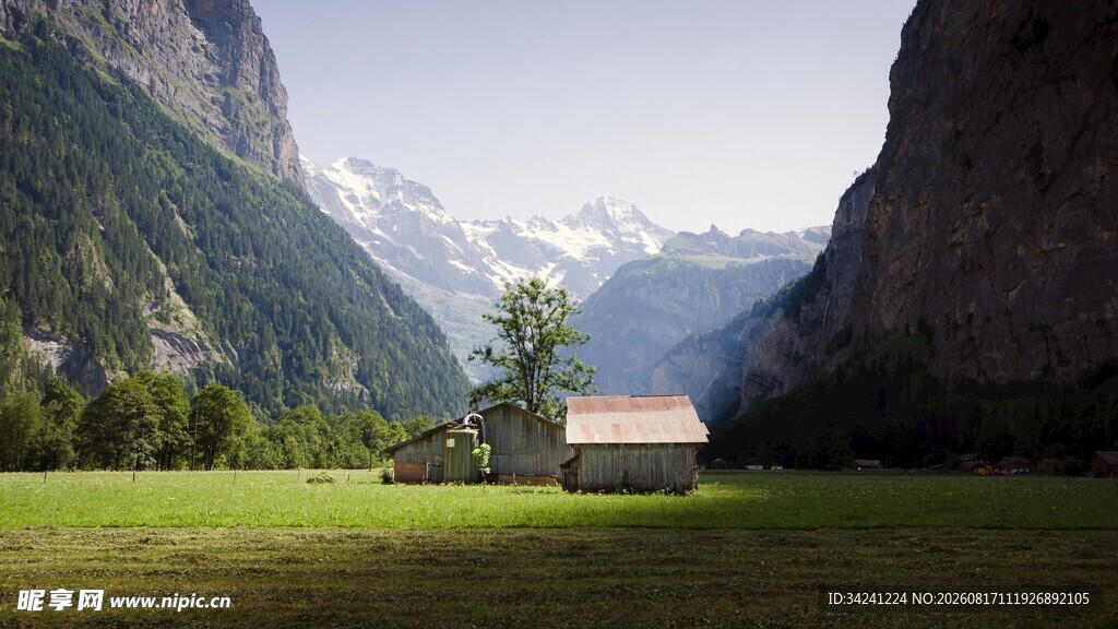 山间草地中的静谧小屋
