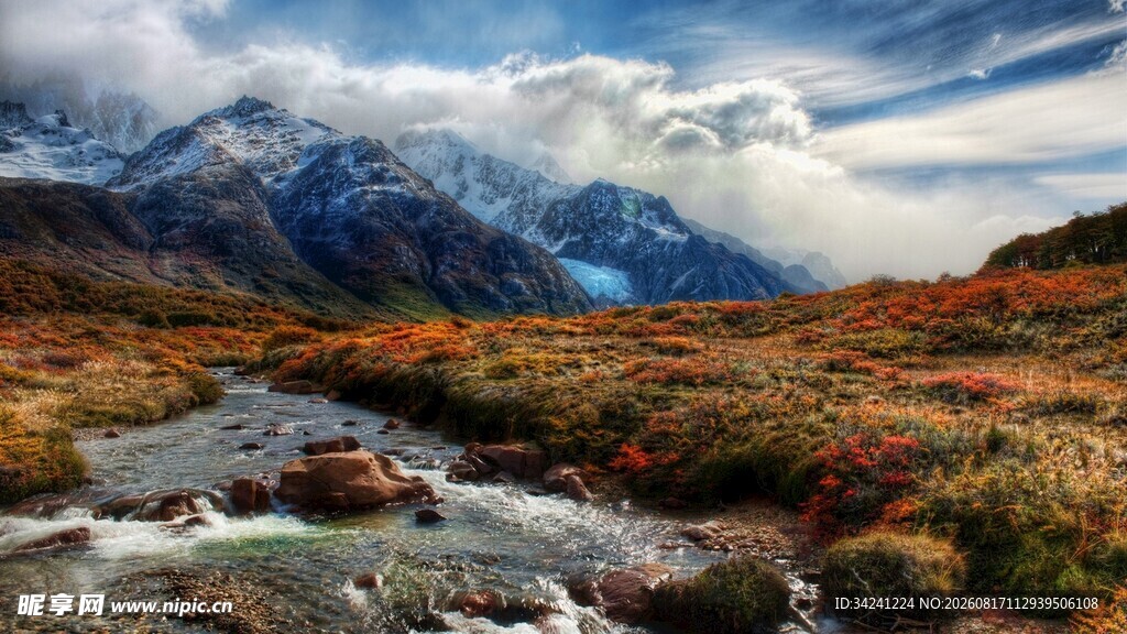 山间溪流旁的壮丽自然景观