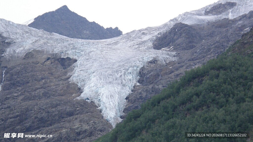 壮丽冰川与葱郁山林景观
