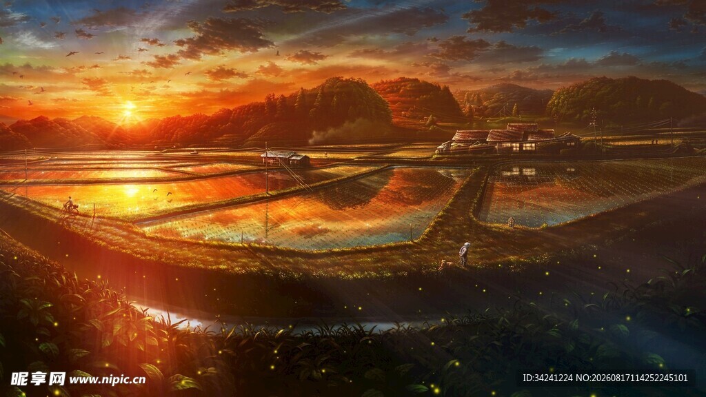 夕阳下的壮美水域景观