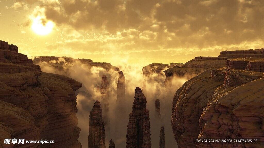 壮丽峡谷间的落日美景