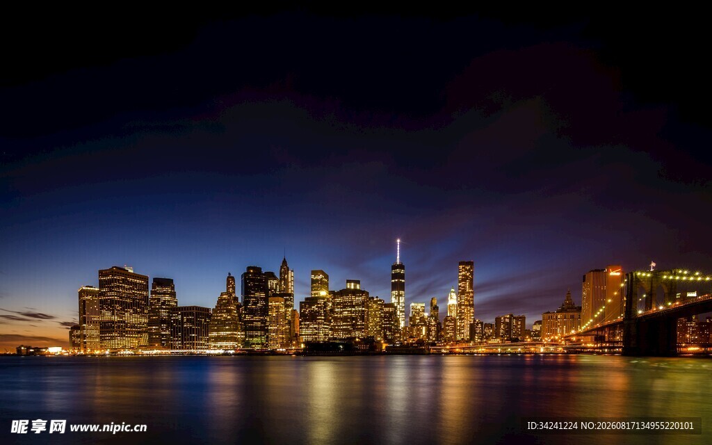 纽约夜景中的璀璨城市风光