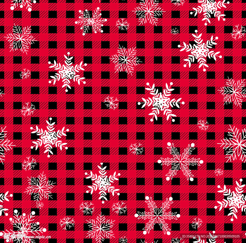 红底雪花格子圣诞图案