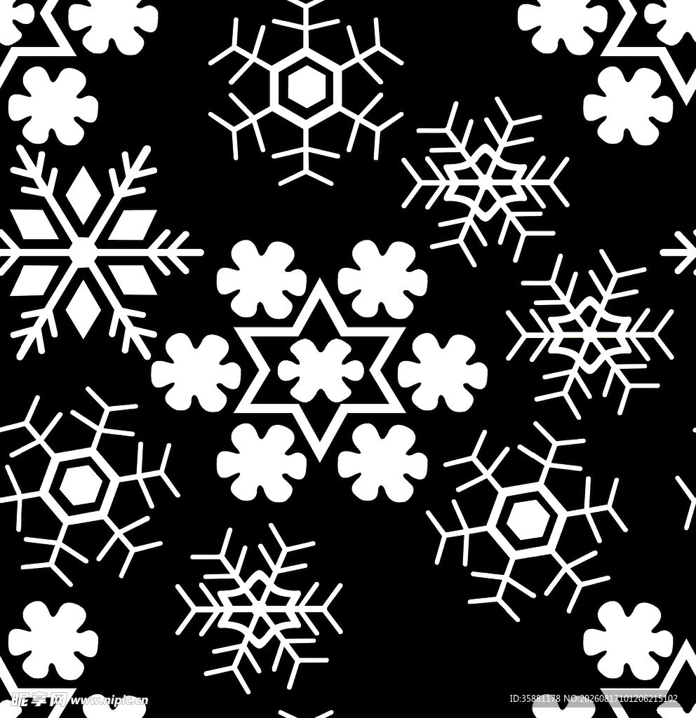 黑白雪花图案设计素材