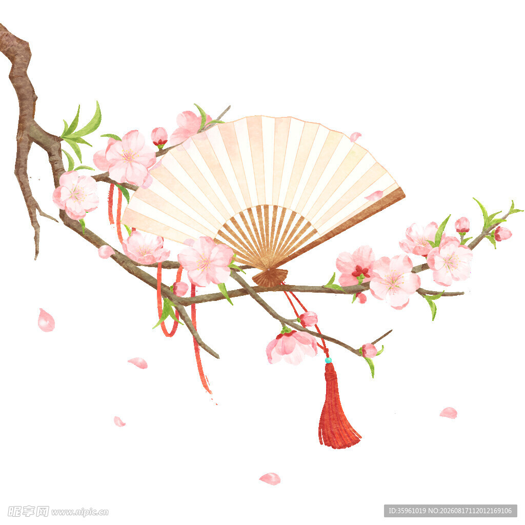 桃花折扇图 古韵悠然