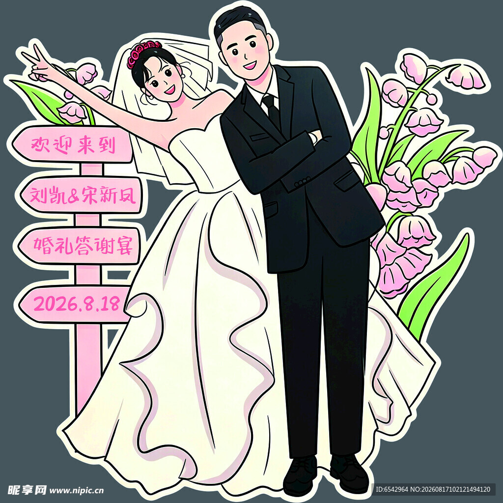 网红手绘人形婚礼立牌迎宾指引牌
