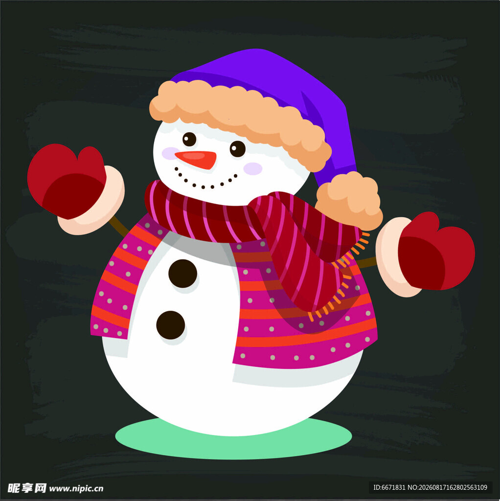 可爱雪人戴着帽子和围巾
