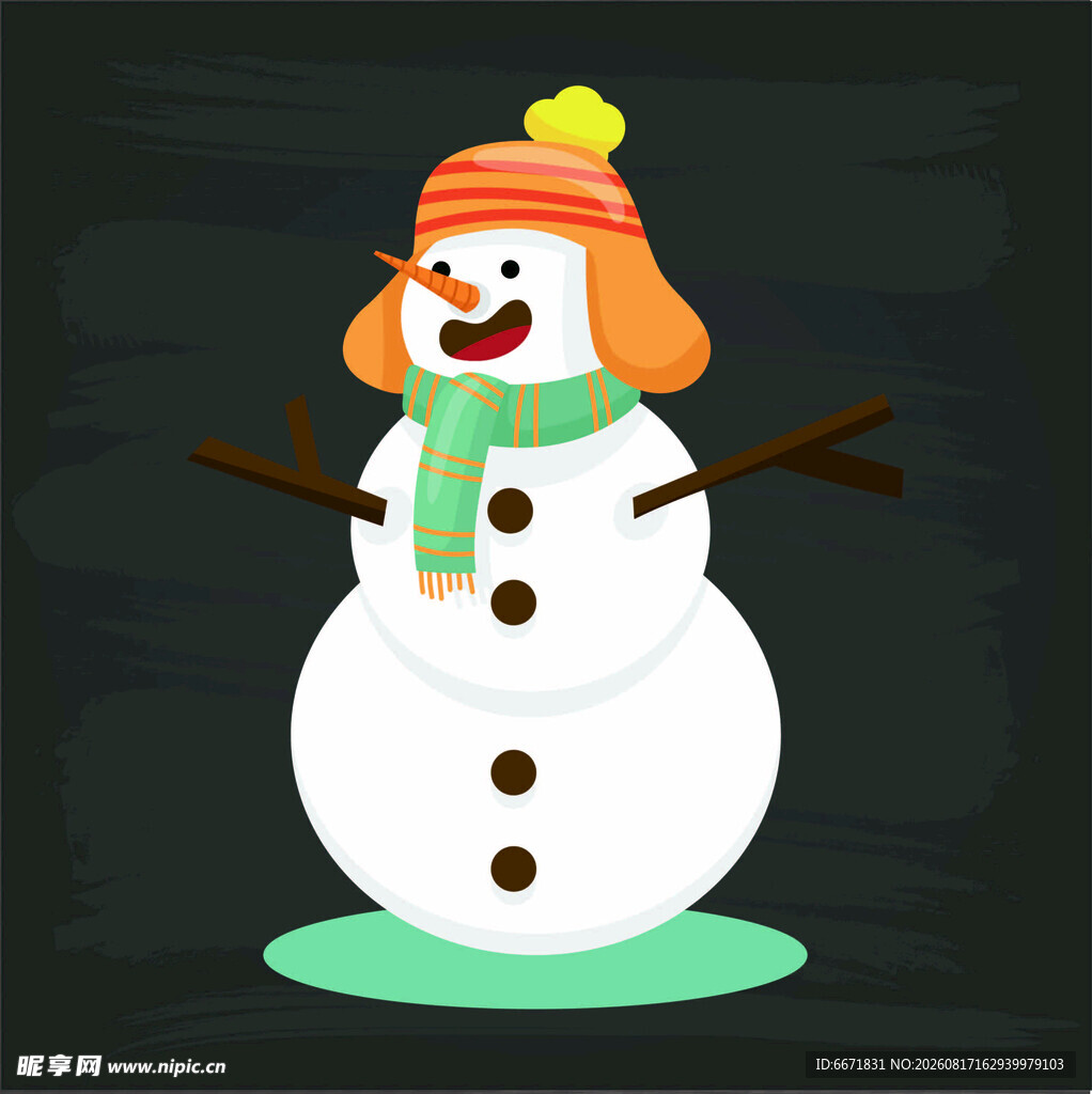 可爱雪人戴着多彩帽和围巾