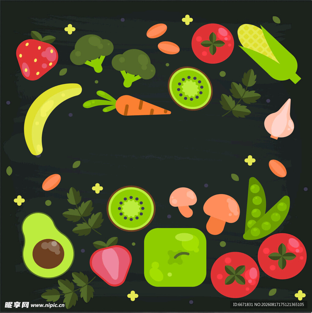 多彩蔬果环绕的清新画面