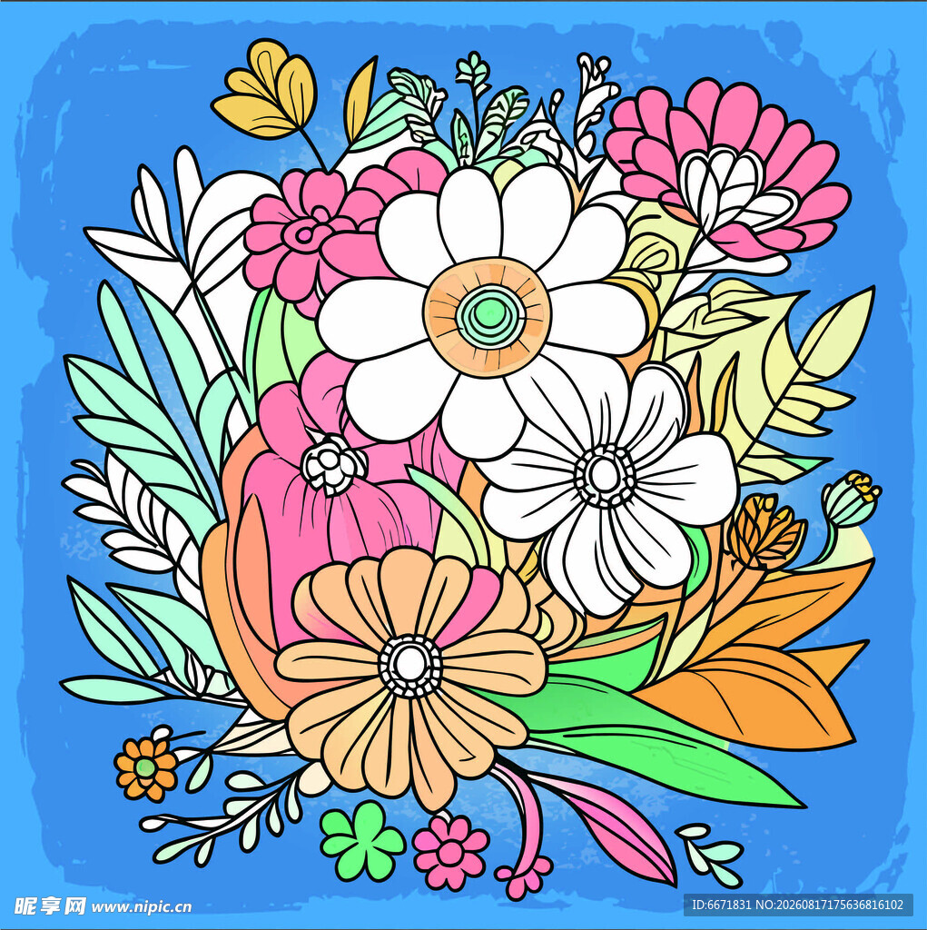 多彩手绘花卉图案