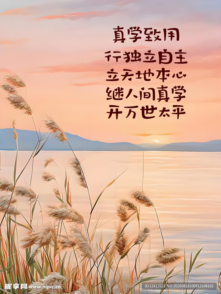 夕阳下的诗意芦苇与文字