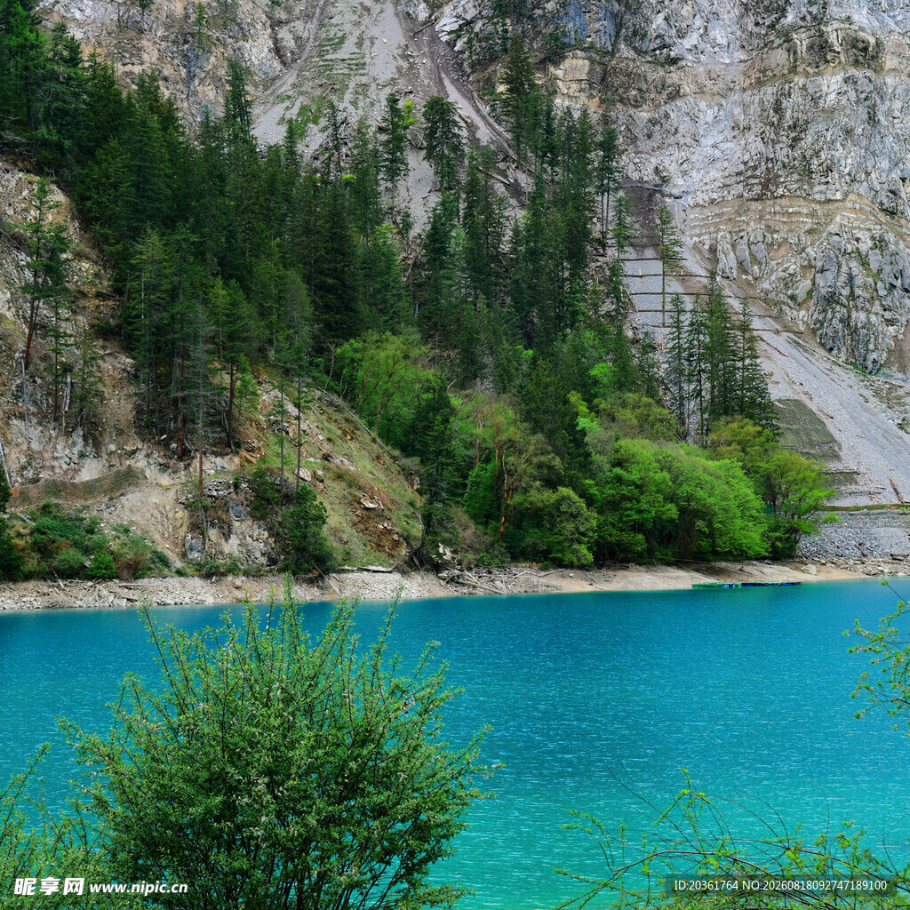 碧绿湖水与山林美景
