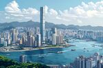 香港简约风摩天大楼河流船只山峦