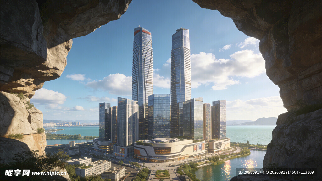 珠海横琴双子塔城市地标滨海建筑