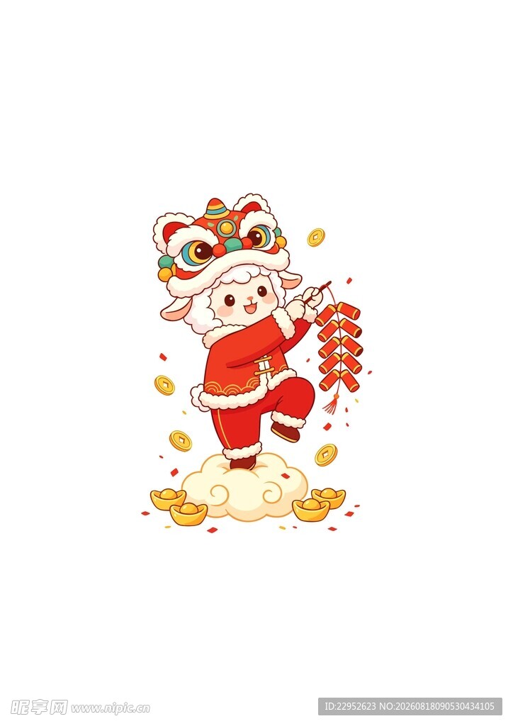 卡通萌羊金元宝手绘免抠元素
