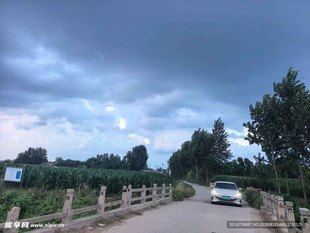 乡村公路上的行驶车辆