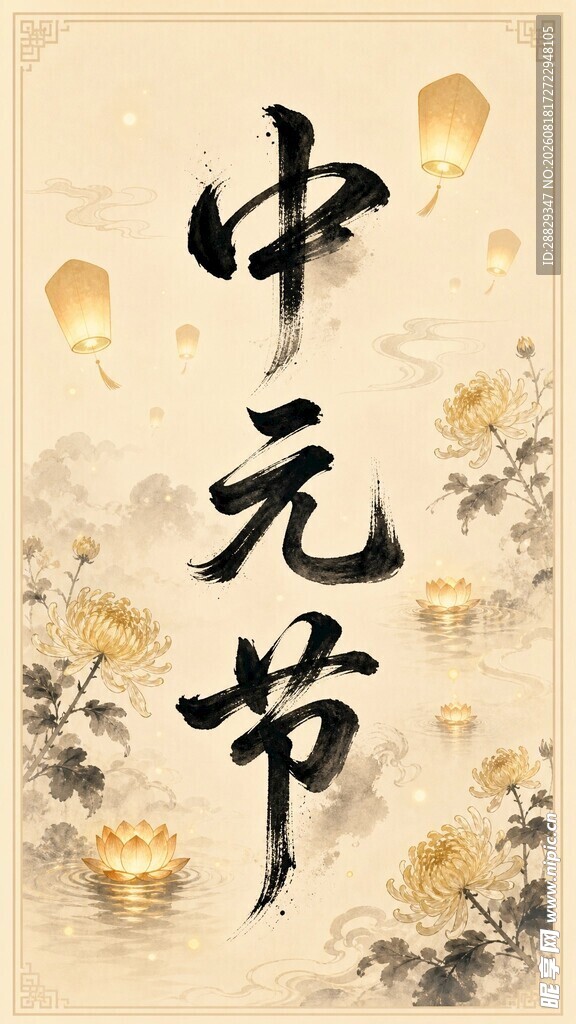 传统中元节古风插画