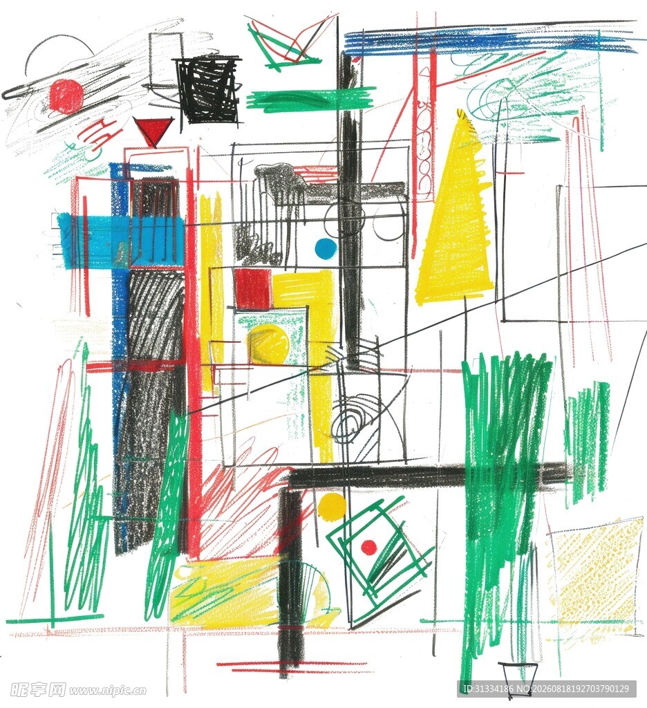 抽象多彩线条几何绘画作品