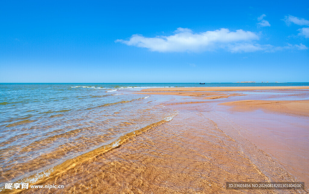 金色沙滩与蔚蓝大海美景