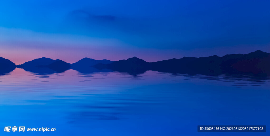 静谧湖景映天边霞光