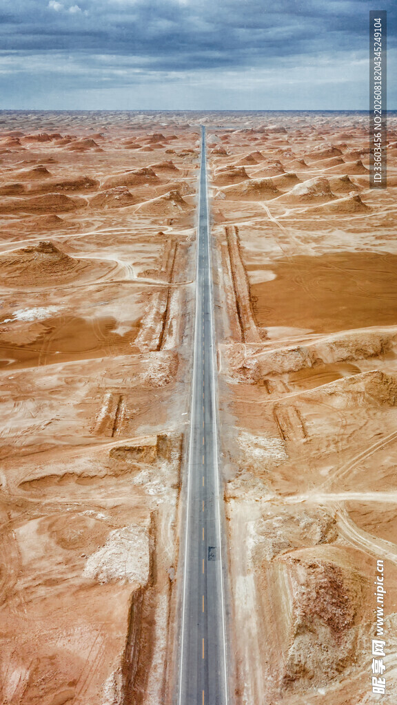 荒漠中的笔直公路景观