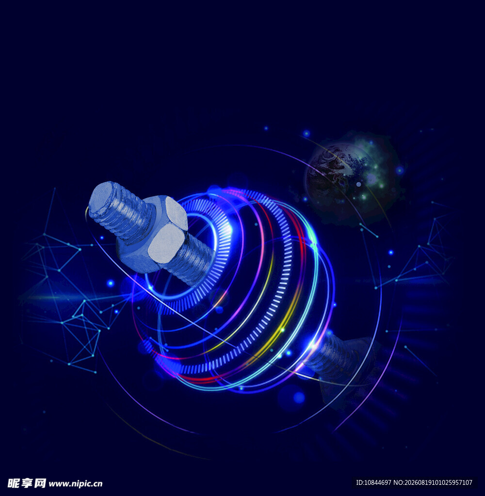 科技感旋转球体与宇宙元素