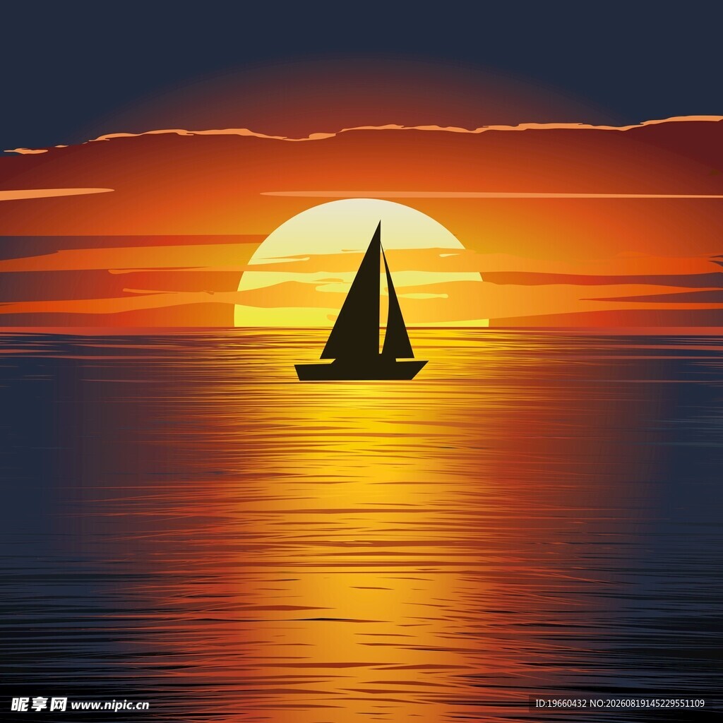 海上落日帆船