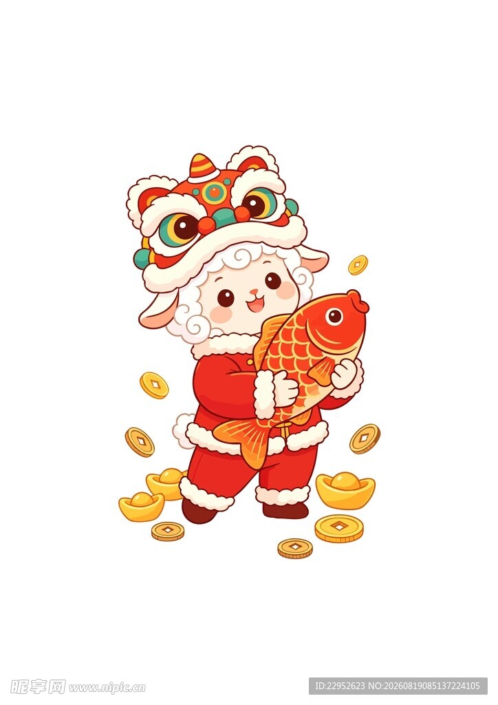 祥羊年年有鱼卡通免抠元素