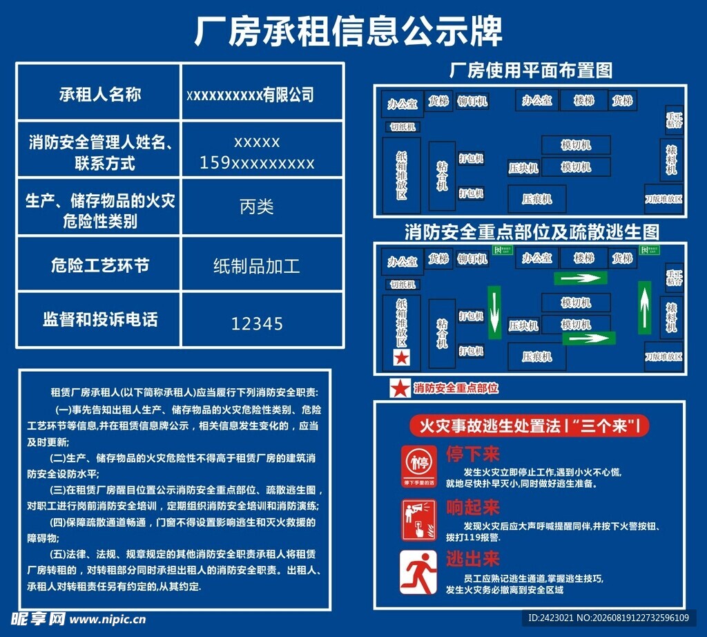 厂房承租信息公示牌