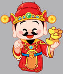 可爱财神爷手持金元宝卡通