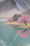 湖畔垂钓赏烂漫樱花景