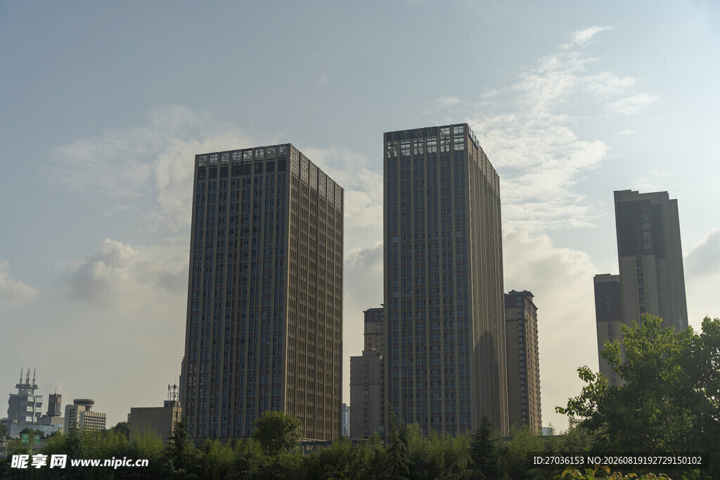 城市高楼与绿树景观