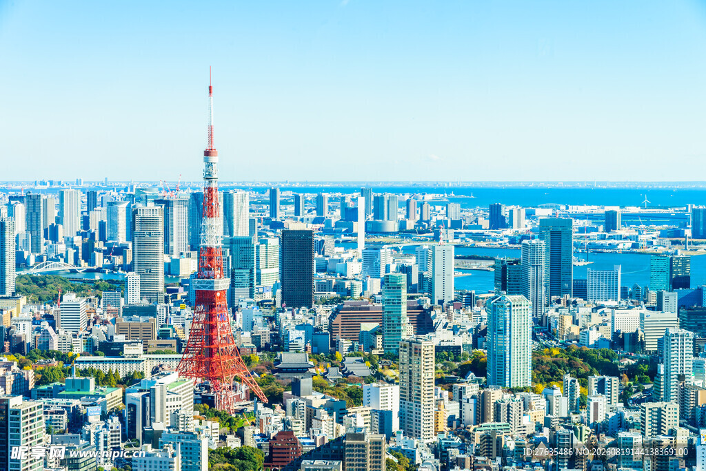 东京城市天际线与塔景