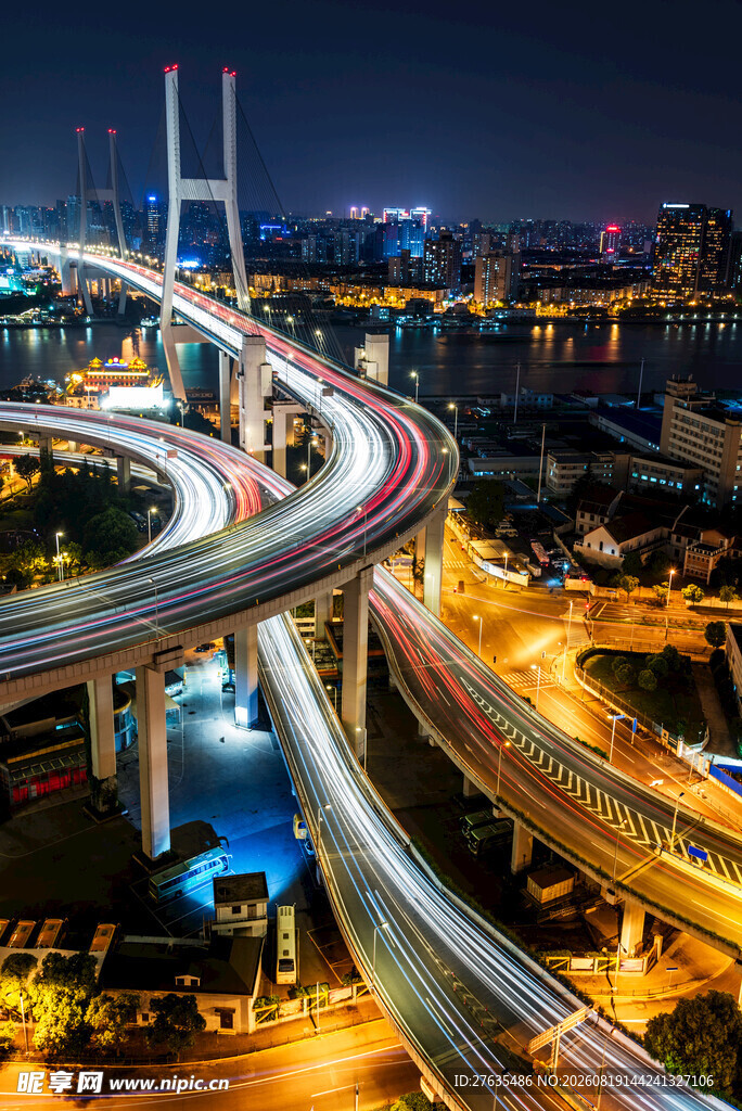 城市夜景立交桥璀璨灯光