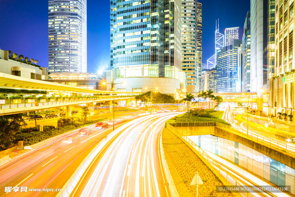 城市夜景车流璀璨画面