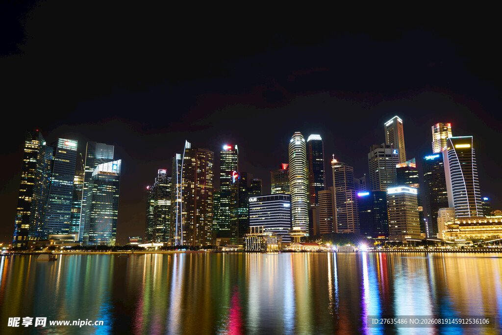 新加坡璀璨夜景城市风光